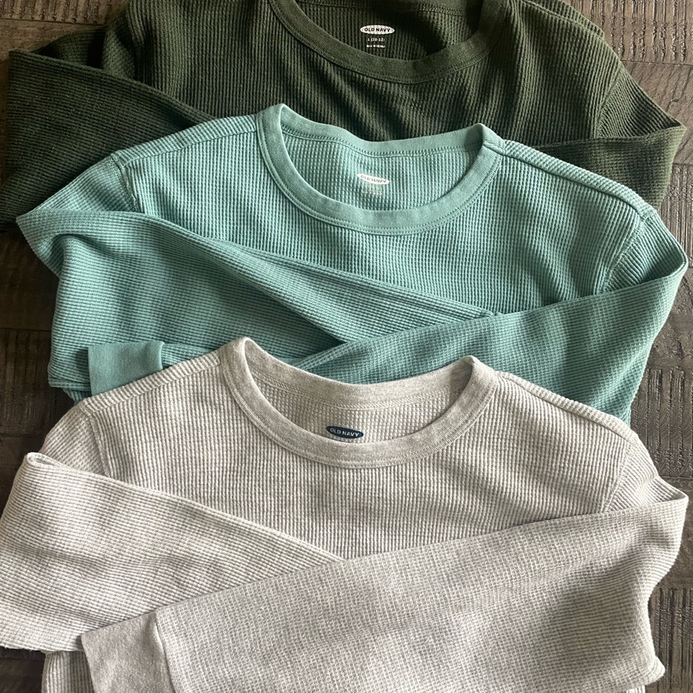 Old Navy Boys Large (10-12) Long Sleeve Waffle/Thermal Shirt (3) Bundle